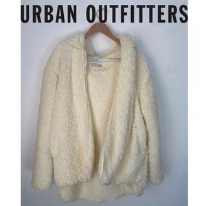 Urban Outfitters Reversible Teddy Cozy Oversized Jacket White/Cream Hooded Coat